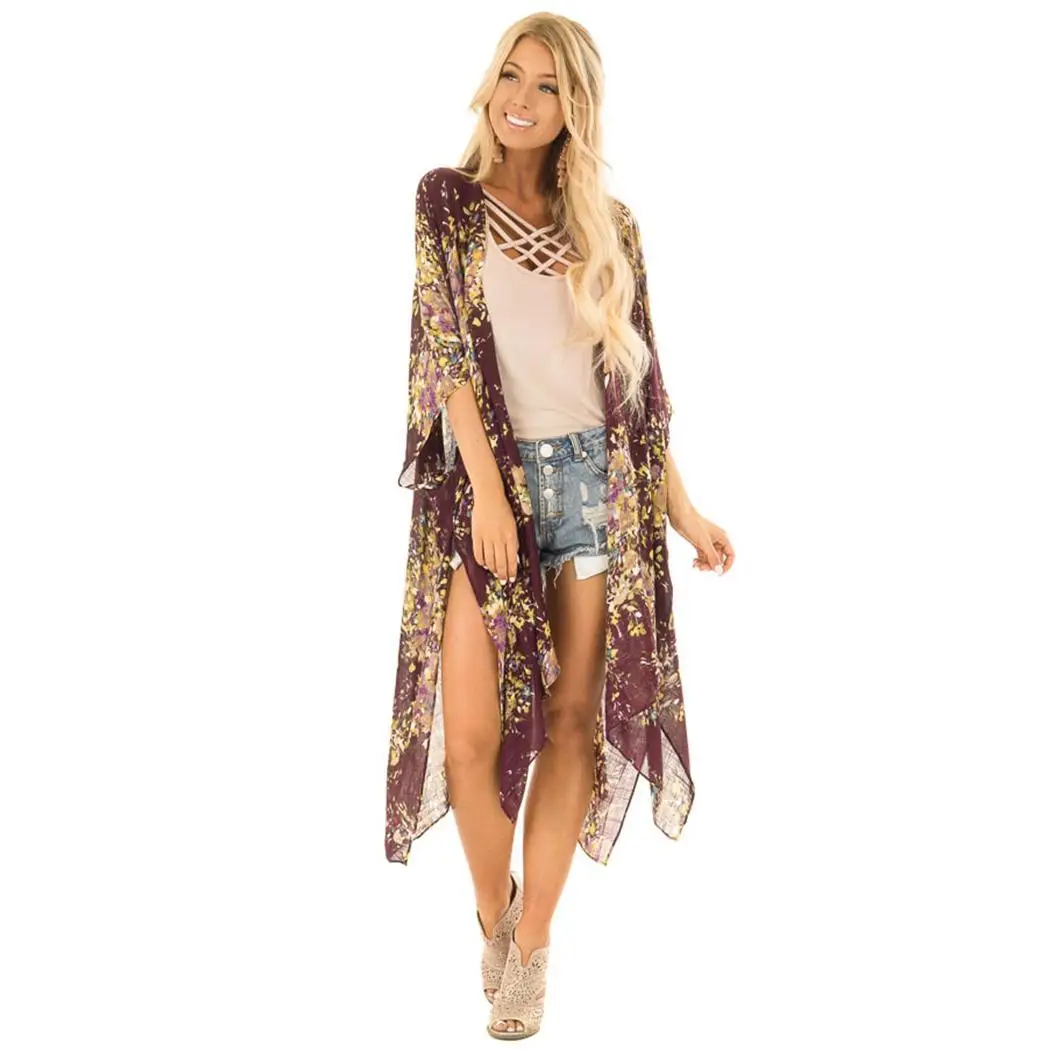 

Women Casual Floral Print Irregular Hem Spring, Summer, Autumn Split Cardigan Cover Up Casual, Outdoor, etc