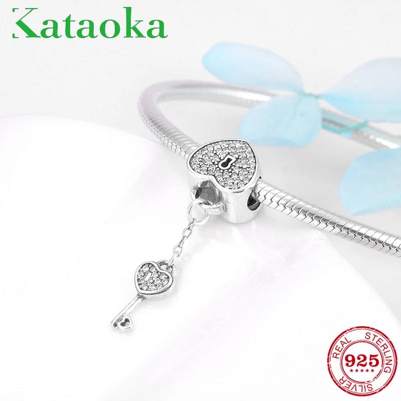 

Full Crystal CZ Lock Key Hearts 925 Sterling Silver Charm Beads fit Original European Style Charms Bracelet Jewelry Making