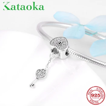 

Full Crystal CZ Lock Key Hearts 925 Sterling Silver Charm Beads fit Original European Style Charms Bracelet Jewelry Making