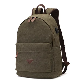 

canvas mochilas leisure school bag laptop backpack with USB