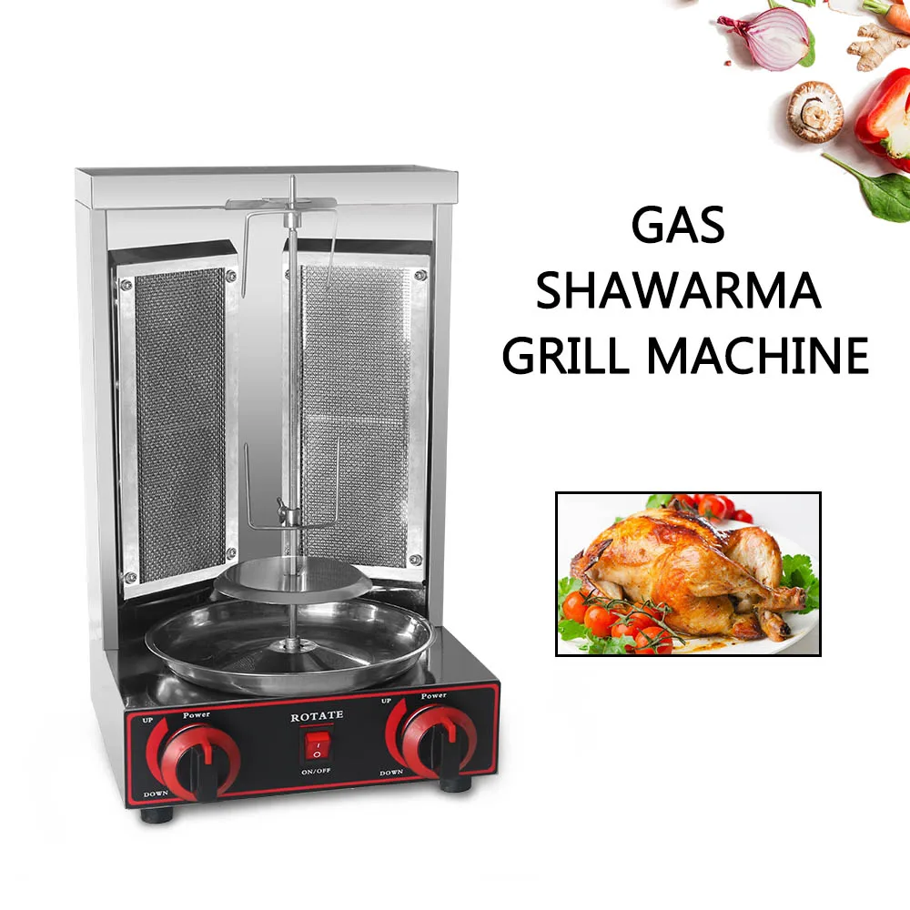 Gzzt Shawarma Gyro BBQ Meat Machine Vertical Kebab Doner Meat Infrared Grill Stainless Steel 2Burners Rotisserie Broiler Cooking