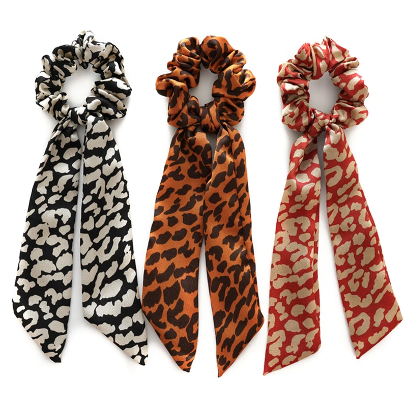 1 шт. Сатиновая леопардовая печать с бантом длинный стример конский хвост шарф для волос галстук-бабочка Корейская мода аксессуары для волос для женщин