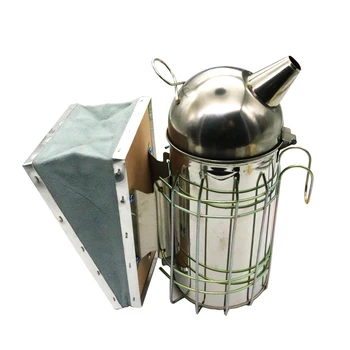 Fumatore per apicoltura Attrezzatura in acciaio inossidabile Scatola per alveare Forniture per attrezzi per fumatore manuale per api alveare con strumenti a gancio per appendere