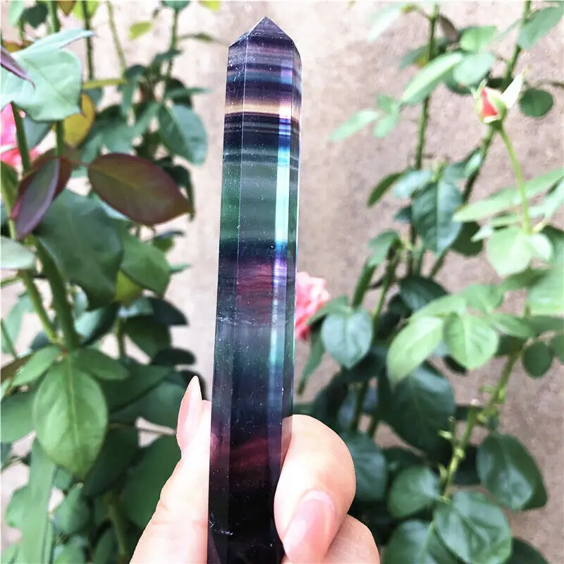 1 шт. 90-110 мм натуральный фиолетовый зеленый флюоритовый кварц кристалл Шестиугольная точка камень палочка натуральные камни и минералы