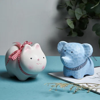 

Ceramic Funny Small Money Box Child Cash Counter Wooden Art Fresh Piggy Bank Coin Spaarpotten Voor Geld Home Decoration KK60CX