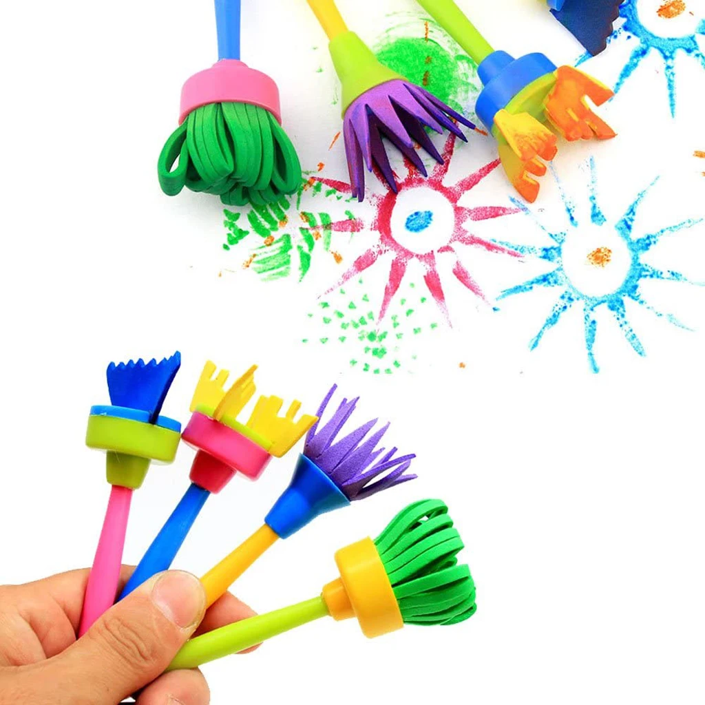Children Kids Crafts Art Drawing Colorful Sponge Brushes w/ Painting Apron Tool Set Fun Toy