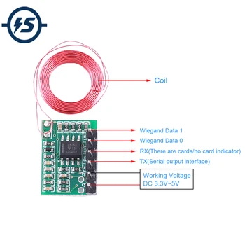 

RFID Read Module 125KHz TTL/Wiegand WG26 Output ID Card Reader Contactless Controller DC 3.3V 5V 7cm