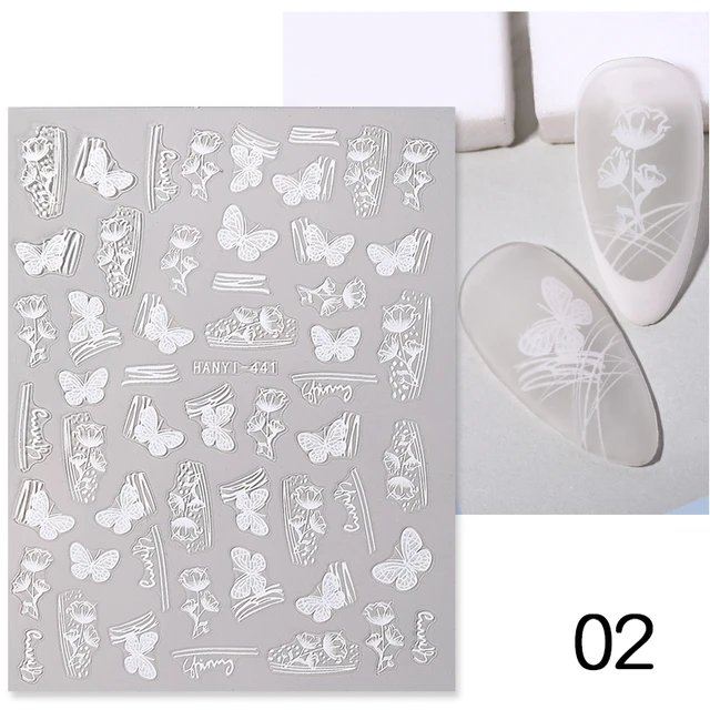 Black White Butterfly 3D Nails Sticker Geometry Decals Flower Gold DIY Decals Designs For Nail Art Manicures Decorations Salon 15