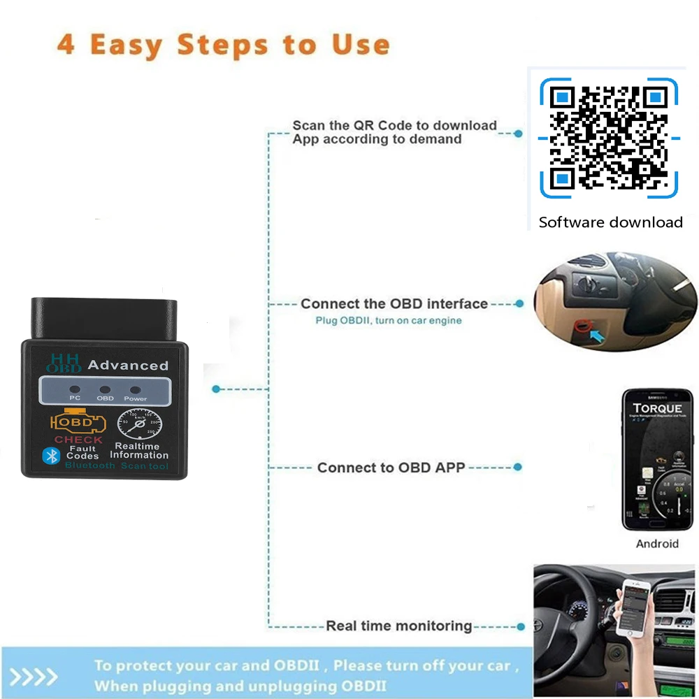 Диагностическое программное обеспечение ELM327 HH OBD Bluetooth V2.1 OBD2 для Toyota Vios/Rav4/high