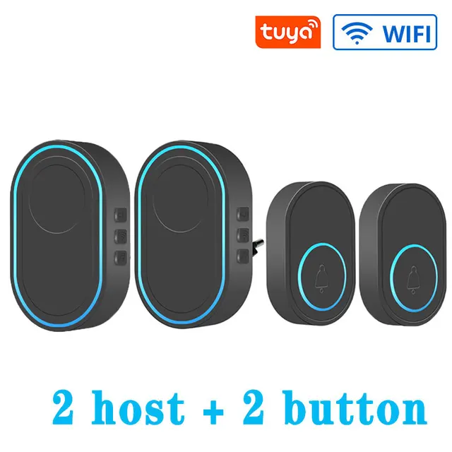 Wireless Doorbell Tuya App Intelligent Home Welcome Doorbell Waterproof Button LED Light 433MHz Security Alarm Smart Doorbell Black WiFi D