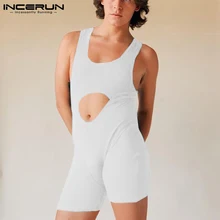 New Men Stylish Bodysuit Solid Comeforable All-match Simple Rompers Male Casual Front Cutout Simple Jumpsuits S-5XL 2021 INCERUN