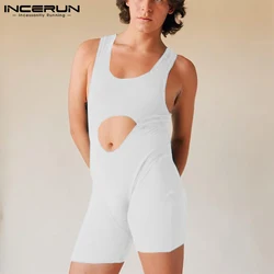 New Men Stylish Bodysuit Solid Comeforable All-match Simple Rompers Male Casual Front Cutout Simple Jumpsuits S-5XL 2021 INCERUN