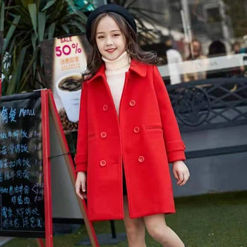 

New Red Color Clothes 6-13 Yrs Girls Autumn Winter Thicken Girl Coat Children Clothes Warm Fashion Girl Woollen Jackets Outwear