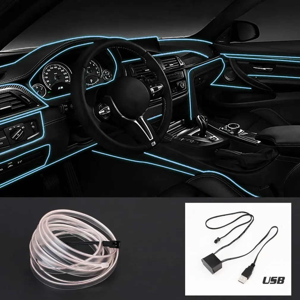 Светодиодный неоновый канат EL Light, светящаяся полоска для автомобильного танца+ контроллер 3 В/12 В, usb-накопитель, украшение для автомобиля, освещение для стайлинга автомобиля, вечерние украшения