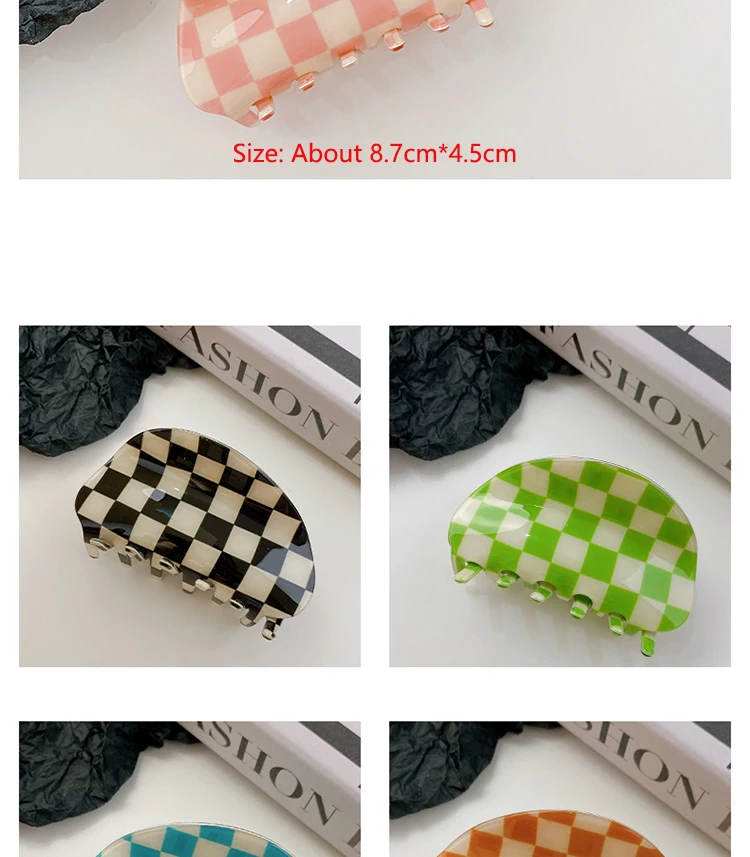 2021 Autumn New Fashion Women Hair Claw Clip Accessories Acrylic Geometric Color Grid For Sweet Girls Shark Hairpins Headdress