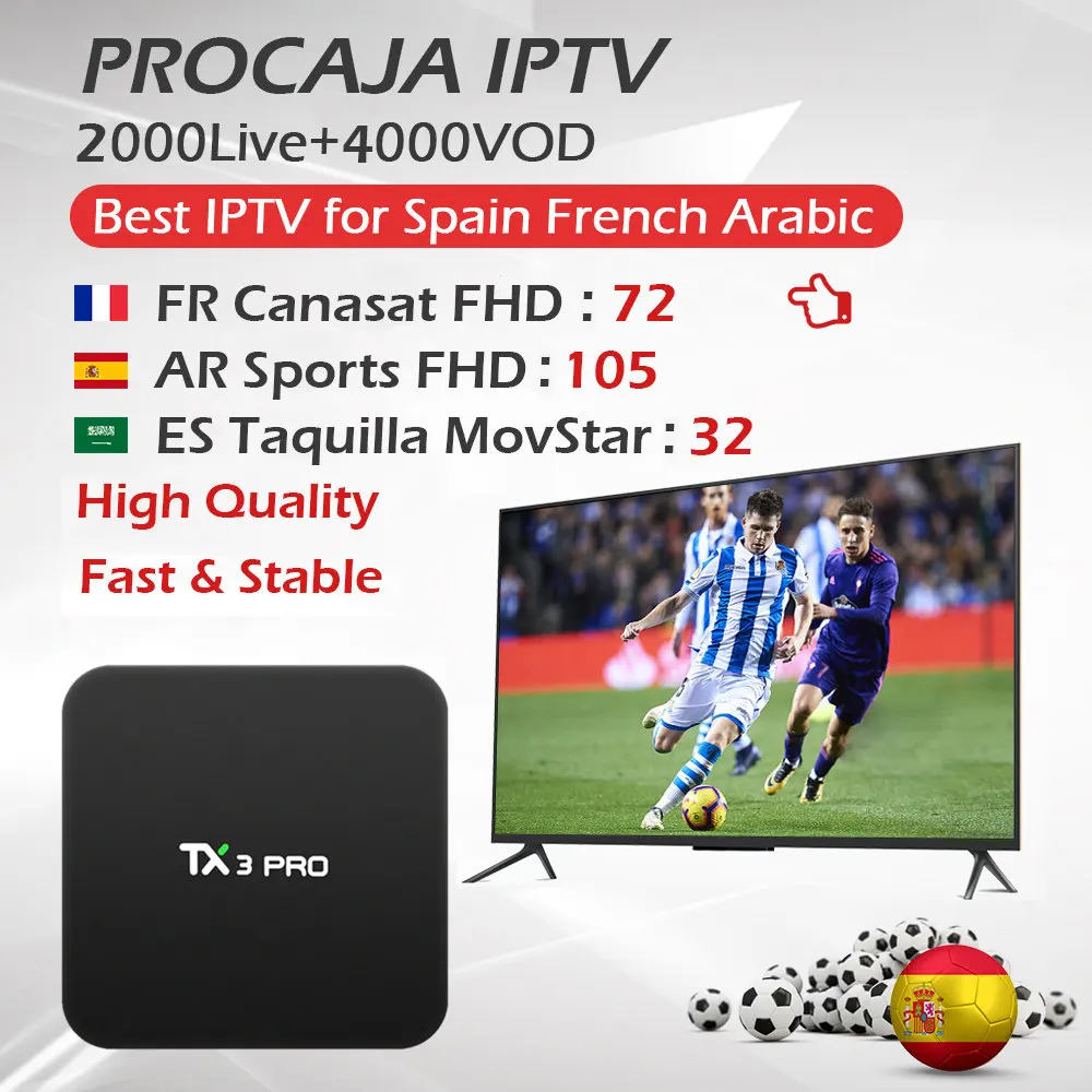 TX3Pro Android ТВ приставка Amlogic S905W 1G/8G WiFi Smart 4K ТВ приставка+ Испания Франция Арабский IP tv подписка 200Live 4000 VOD