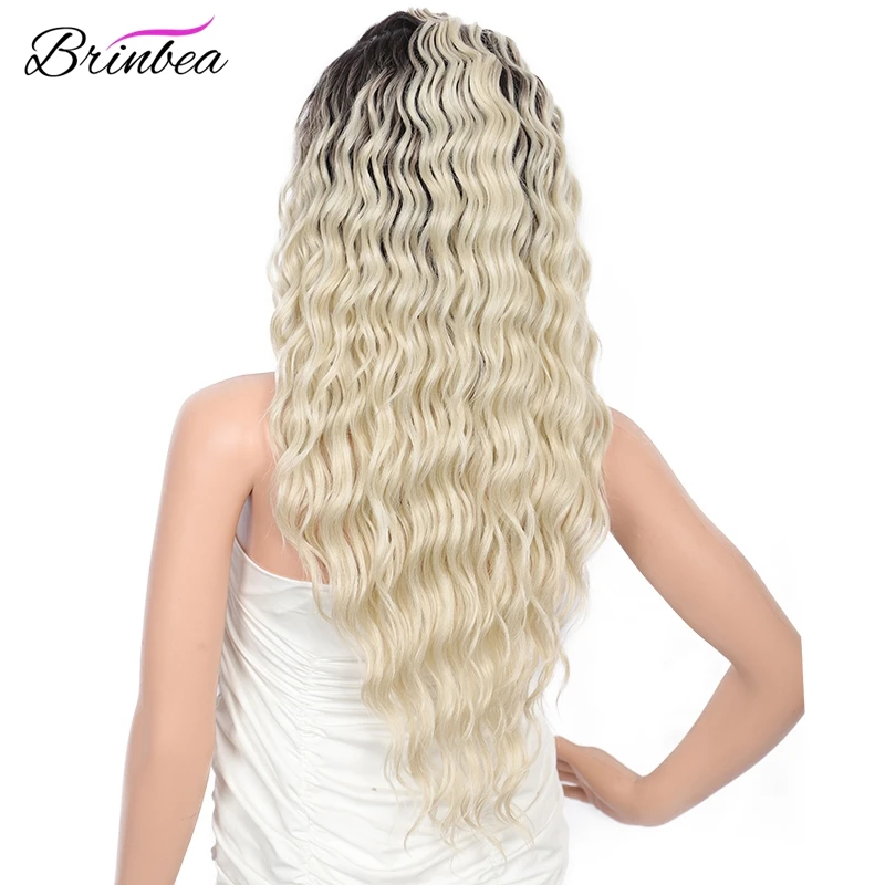 Resistente ao Calor Perucas da Parte Dianteira do Laço com Cabelo do Bebê Partido para Mulher Brinbea Japão-feito Sintético Marrom Encaracolado 4 Lado Profundo 28 20 Apliques e perucas
