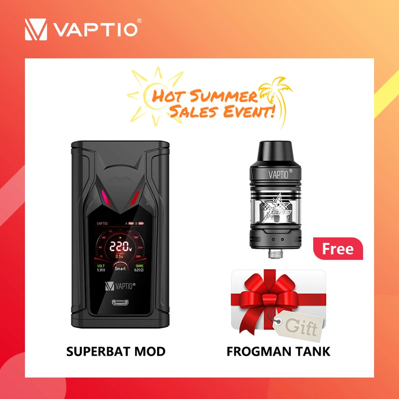 

Gift Hot Sale E-cigarette vape mod 220W Vaptio Super Bat Mod Dual 18650 Battery powered Firmware Upgradeable support droshipping