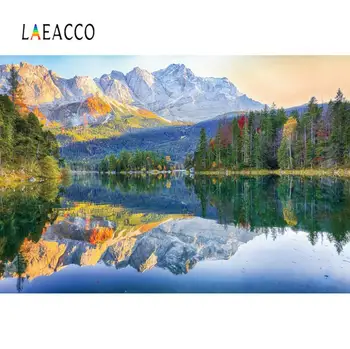 

Laeacco Natural Backgrounds For Photography Mountain Lake Shrub Tree Sunny Scenic View Photographic Backdrop For Photo Studio