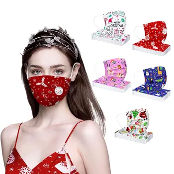 

50PCS Christmas Masks Printed Soft Masks For Adults 3-Layer Face Masks Ear Hook Face Mask Disposable Protective Mouth Caps Mask