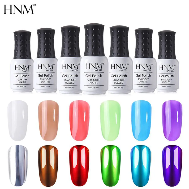 

HNM 8ml Translucent Glitter Titanium Silver UV Gel Nail Polish LED Varnish Gemstone Glass Hybrid For Nails Art Metal Lacquer Set