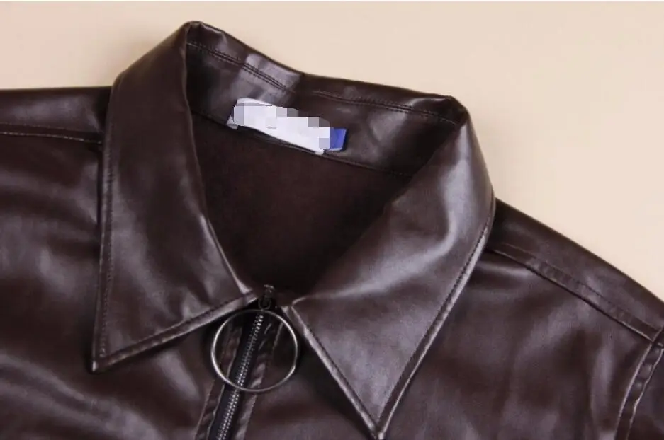 S-6XL! 2019 оригинальная металлическая молния, украшение, длинный рукав, лацканы, искусственная кожа, рубашка осень-зима, мужская одежда