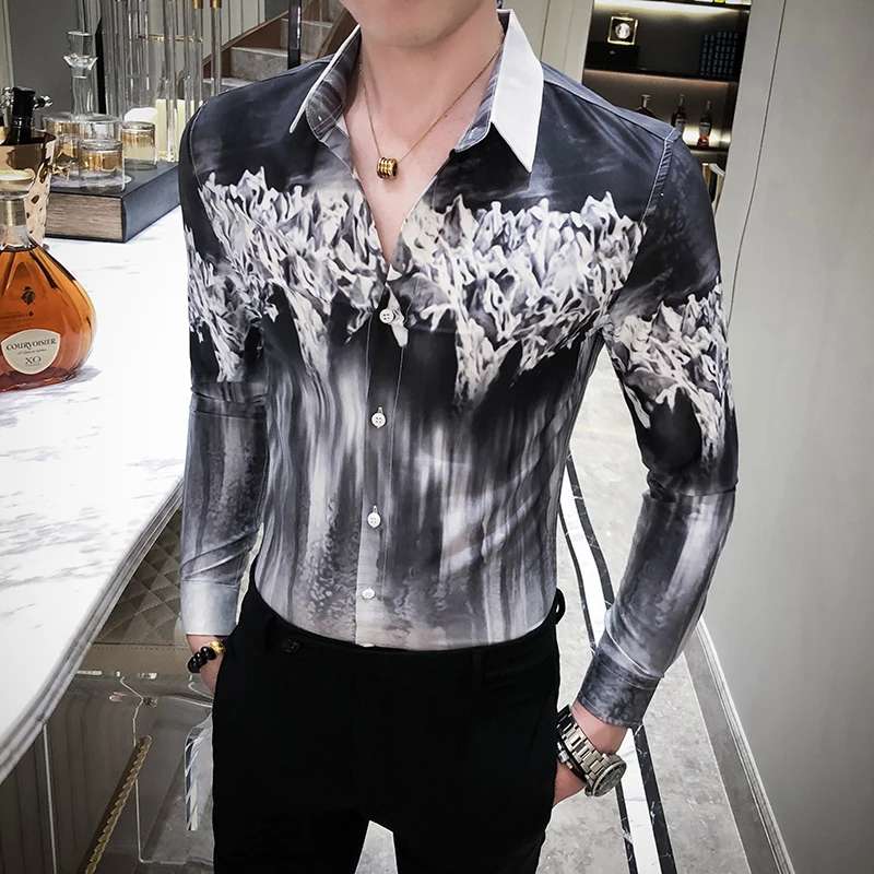 Мужские рубашки с длинным рукавом Camisa Masculina дизайнерские рубашки с 3D принтом повседневные облегающие уличные вечерние смокинги мужская одежда