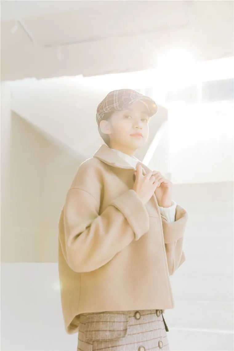 Ulzzang/839# зимняя новая стильная модная свободная короткая шерстяная куртка с отложным воротником