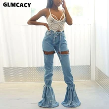 Женские расклешенные джинсы с высокой талией, черные рваные женские джинсы, джинсовые обтягивающие джинсы, брюки