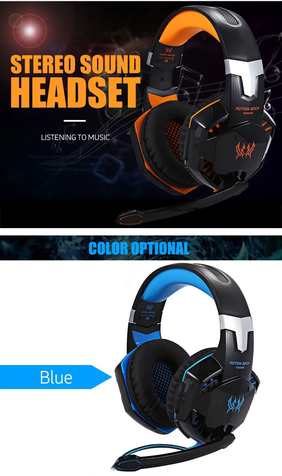 Компьютерные игровые наушники Casque Kotion EACH G2000 стерео Бас Игровые наушники повязка с микрофоном светодиодный светильник для PC Gamer гарнитура