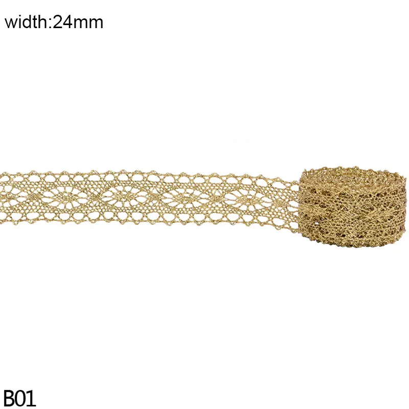 B01-24mm-gold 5/10 ярдов на возраст 7-24 мм розовое золото кружевная ткань серебряного цвета вышитая кружевная отделка лентами набор «сделай сам» для прошитая вручную свадебное платье украшения Accesso - Цвет: B01-24mm-gold