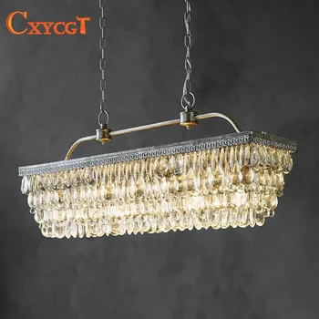 

Retro rectangular chandelier LED lighting modern crystal drop chandelier creative personality chandelier