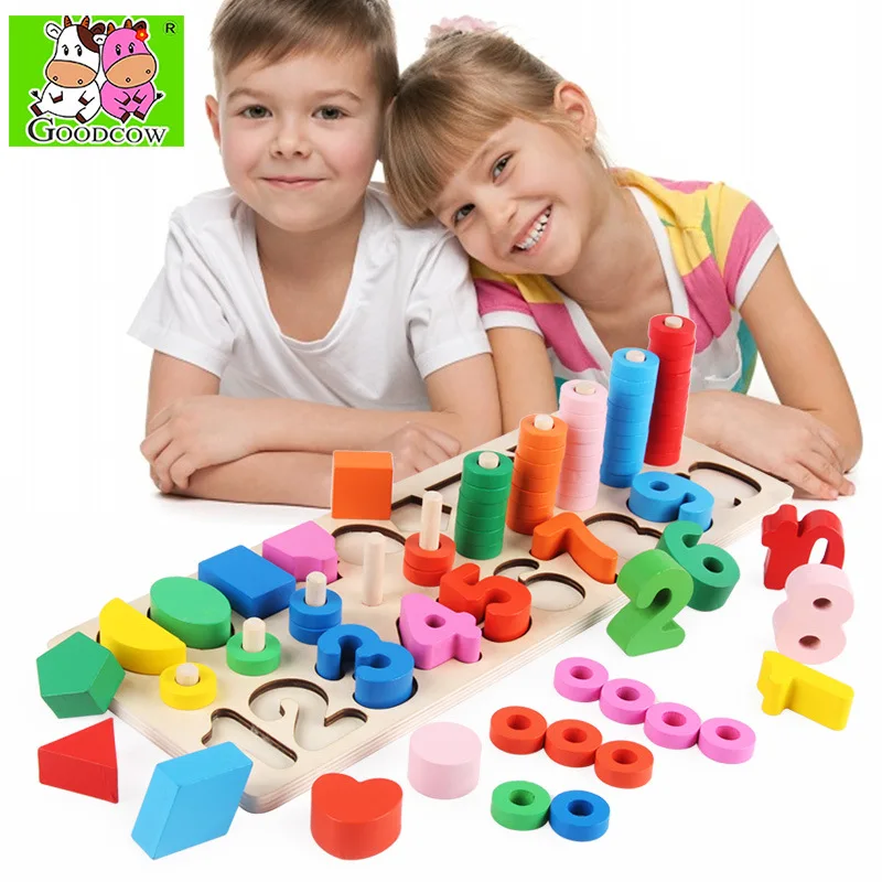 

Top Cow Toy Three-in-One with Numbers Shape Ring Numbers Board Cognitive Learning Teaching Aids