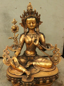 

zmru wholesale factory 17" Folk Tibet Tibetan Bronze Copper Buddhism Green Tara Kwan-Yin Goddess Statue 25% off