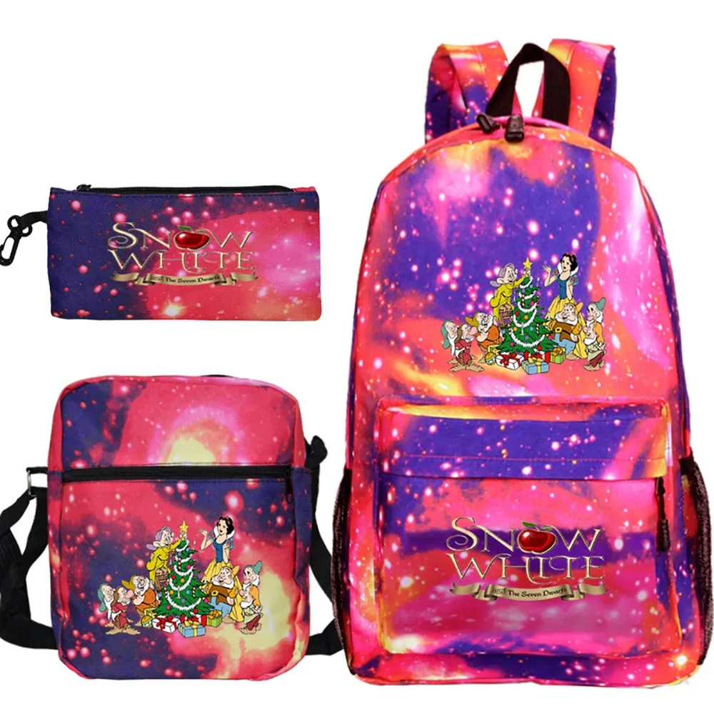 2021 New Disney Snow White Cartoon Pattern Student Backpack Three-Piece Elementary Schoolbag Small Shoulder Bag Pencil Case