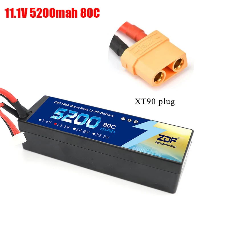 ZDF Lipo Аккумулятор 7,4 V 11,1 V 14,8 V 5200mah 6200mah Hardcase 2S 3S 4S 80C 160C 1/10 1/8 весы для Traxxas Slash 4x4 RC автомобилей лодки - Color: 3S5200mah XT90 plug
