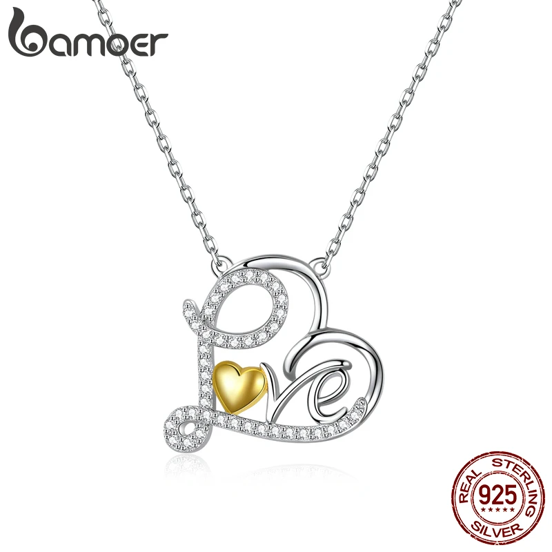 Bamoer серебро классическое ожерелье в форме сердца 925 пробы Ture Love CZ чистое подарок для женщин настоящее