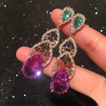 

Bilincolor purple crystal candy-color zircon super shiny drop earrings earrings for women party or gift