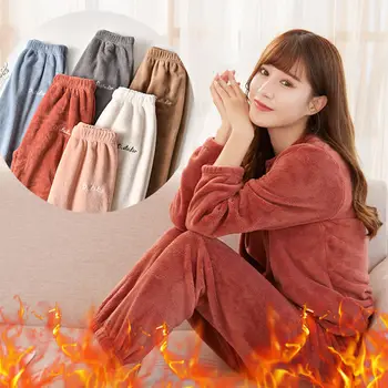 

Autumn Winter Velvet House Women Pajamas Sets Bedroom Warm Plush Women Sleepwear Suits Flannel Thick Warm Ladies Homewear