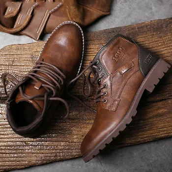 

Mr Co Men Shoes Autumn Winter Boots Retro Style Ankle Boots Lace Up Casual Boots High-top Shoes Wear-resistant Zapatos Boots