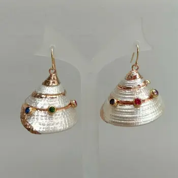 

White Spiral Sea Shell Cz pave Hook Earrings