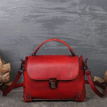 

2020 Retro Leather Women's Bag One Shoulder Diagonal Handbag First Layer Cowhide Personalized Color Small Square Bag