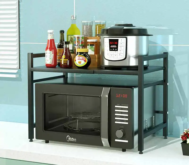 

Kitchen Storage Rack Seasoning Microwave Oven Retractable Barbecue Stainless Steel Black Metal