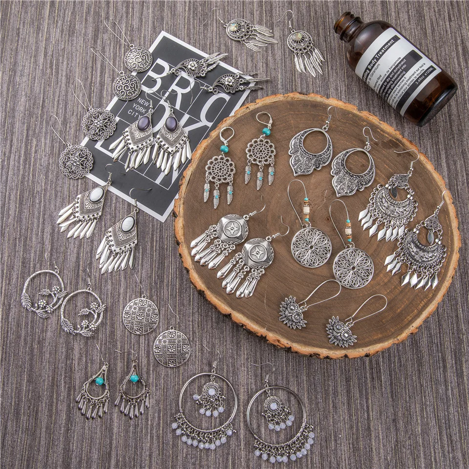 Ethnic Bohemian Bright Silver Big Drop Dangle Long Metal Fringes Retro Tassel Earring Geometric Earrings for Women Party Jewelry (2)