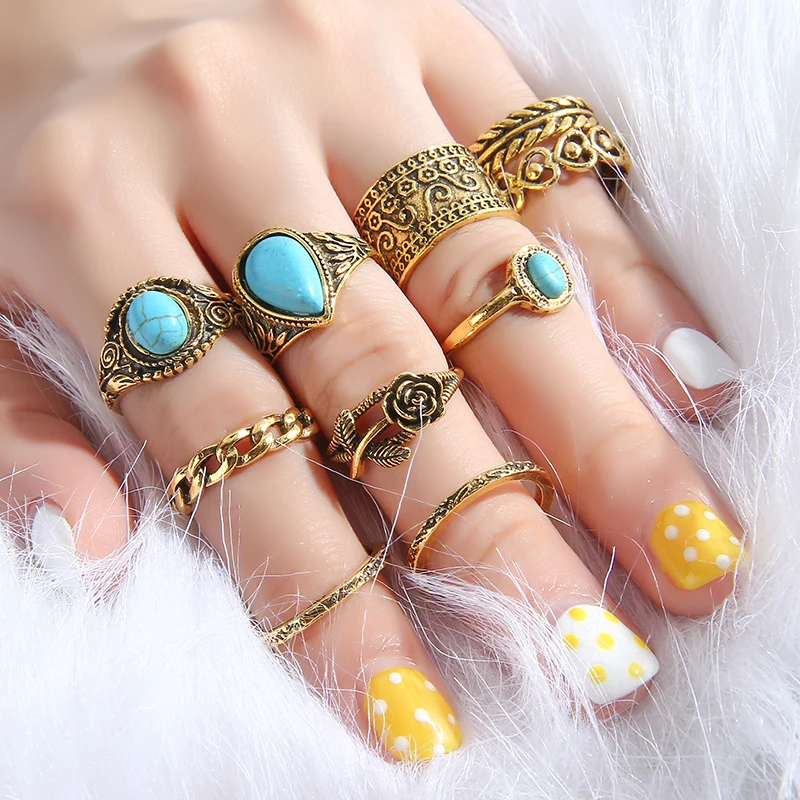 Shellhard винтажные комплекты колец средней длины для женщин Ретро антикварные