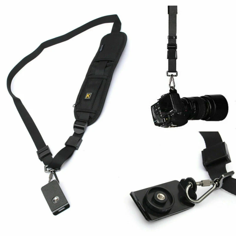 

Nylon Single Shoulder Belt Strap Sling for SLR DSLR Camera Bottom Plate Nylon Fabric 145cm Strap Zippered Pocket in Shoulder Pad