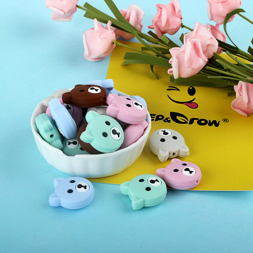 Keep& grow, 10 шт., силиконовые бусины в виде медведя, детский прорезыватель, ожерелье, сделай сам, для изготовления животных, пищевого класса, без бисфенола, аксессуары для грызунов