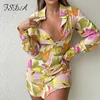 FSDA 2021 Floral Print Long Sleeve Shirt Dress Women V Neck Spring Summer Mini Sexy Beach Casual Bodycon Party Dresses 1