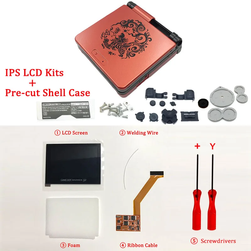 Red Dragon Ips комплекты ЖК-экранов с предварительно вырезанной оболочкой для GBA SP ips lcd V2 подсветка экрана с оболочкой чехол для консоли GBASP корпус с кнопками - Цвет: Red Dragon