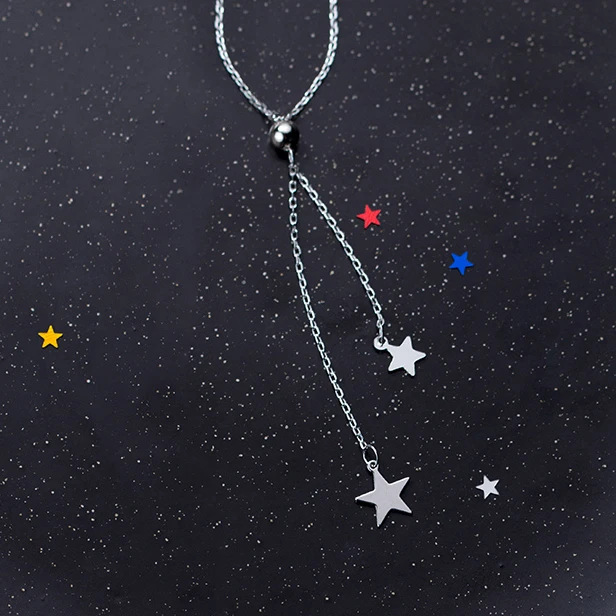 Silver Trusta 925 пробы Серебряные ювелирные изделия двойной звезды короткое ожерелье Цепочки и ожерелья милые Днем рождения подарок для девочки леди DS1528 - Окраска металла: Silver